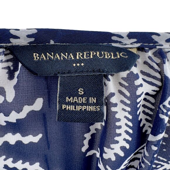 Banana Republic Womens Leaf Print 3/4 Sleeve Tunic Blouse Tie‎ Neckline Small - Picture 6 of 10